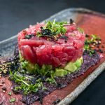 Gourmet,Fish,Tartar,Raw,From,Tuna,Fillet,With,Hashed,Avocado,