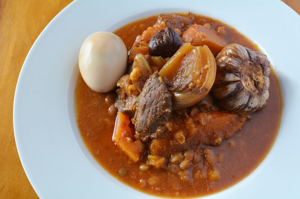 Traditional,Jewish,Stew,,(cholent,Hamin),Served,In,A,Plate,On